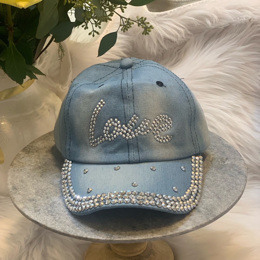 New - Denim Love rhinestone bling hat